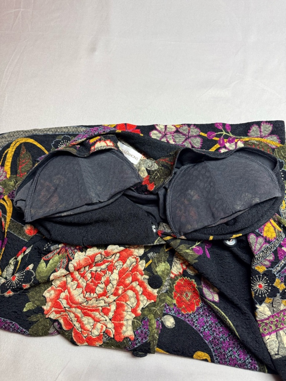 Drapers & Damons Floral Art Jacket Small Black Asian Peony Topper Boho Retro EUC - Picture 9 of 10